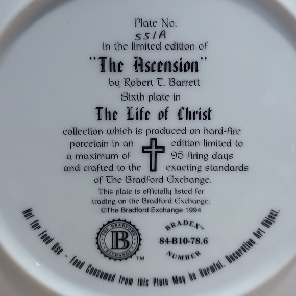 Ascension Plate Life of Christ Robert T Barrett Bradford Exchange 1994 COA - Picture 5 of 12